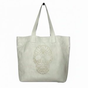 Frye Embroidered Skull Leather Tote Bag